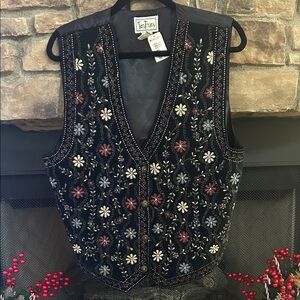NWT Tantrums Black Floral Embroidered Women's Vest. XL